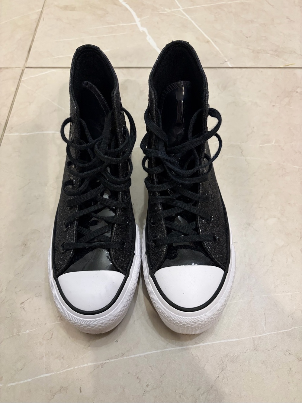 Converse Black Glitter High-Top Platform Sneakers - Picture 3 of 6